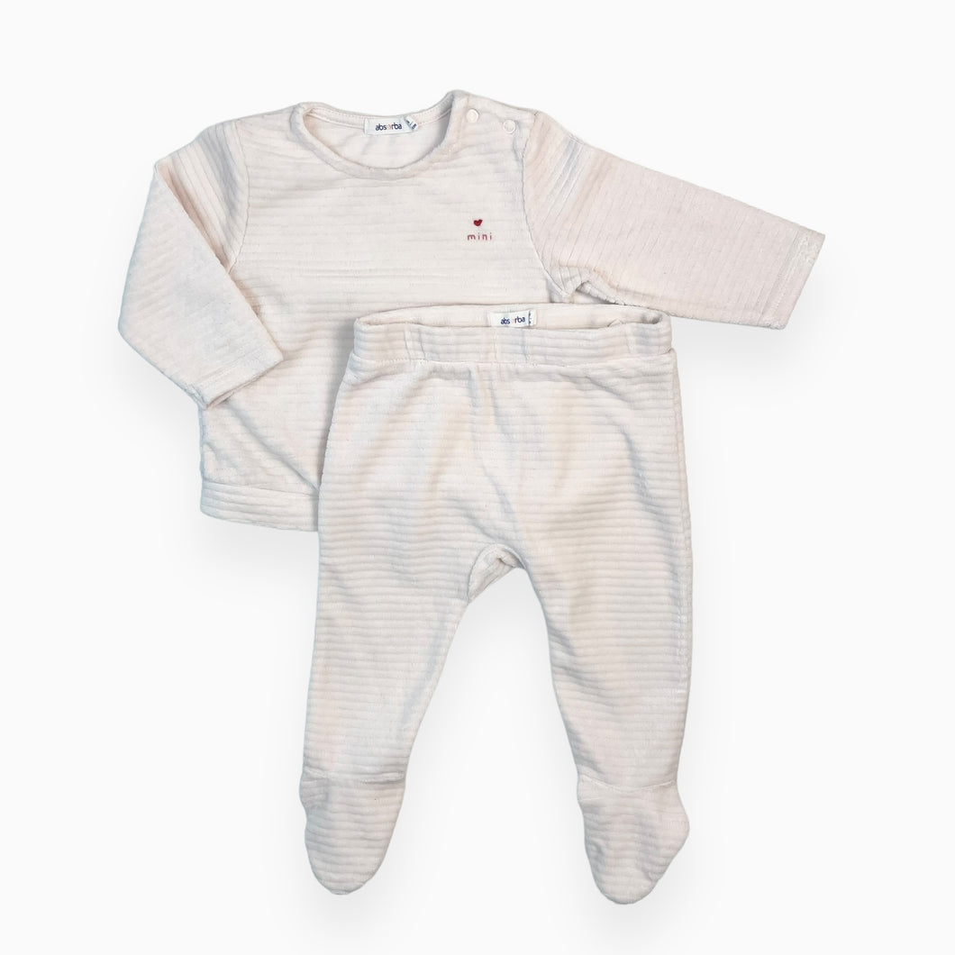 Pyjama rose pâle en velour cotelé avec broderie 'mini' 9M