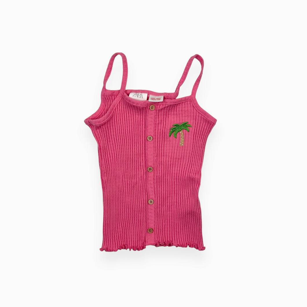 Cami rose fuschia en coton cotelé avec palmier brodé 2-3Y