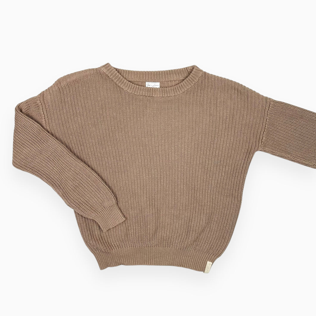 Pull taupe en tricot de coton 8-9Y