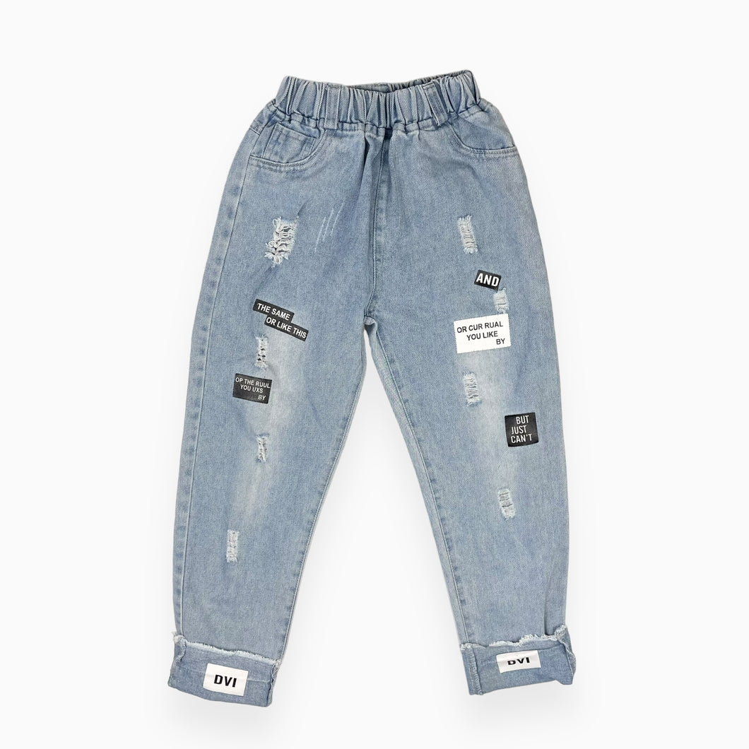 Jeans bleu pale avec mots 140cm (10Y)