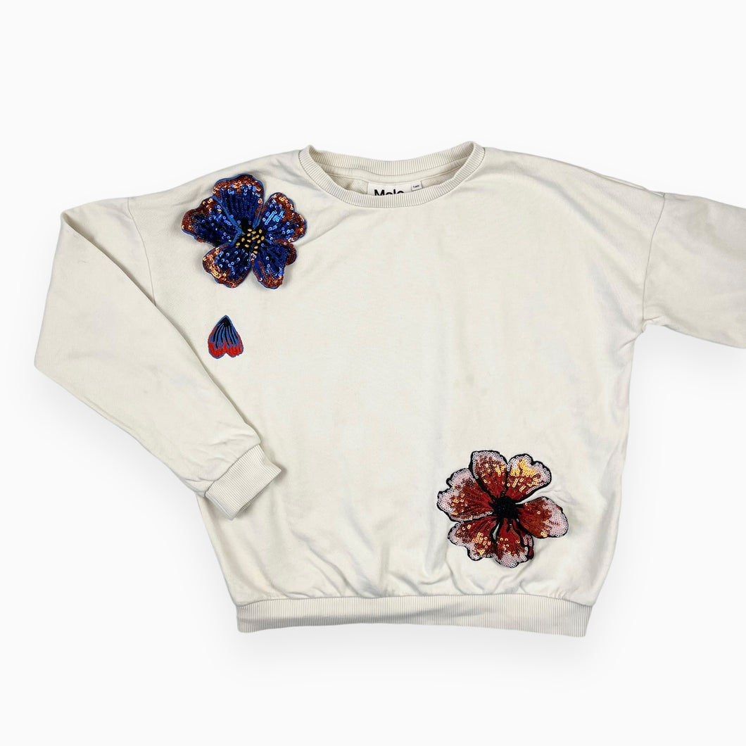 Pull crème en coton french terry avec appliqué floral en paillettes 140 (10Y)