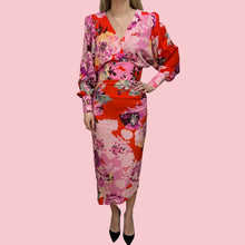 Load image into Gallery viewer, Robe fleuri en viscose à manches longues pour femmes 2US
