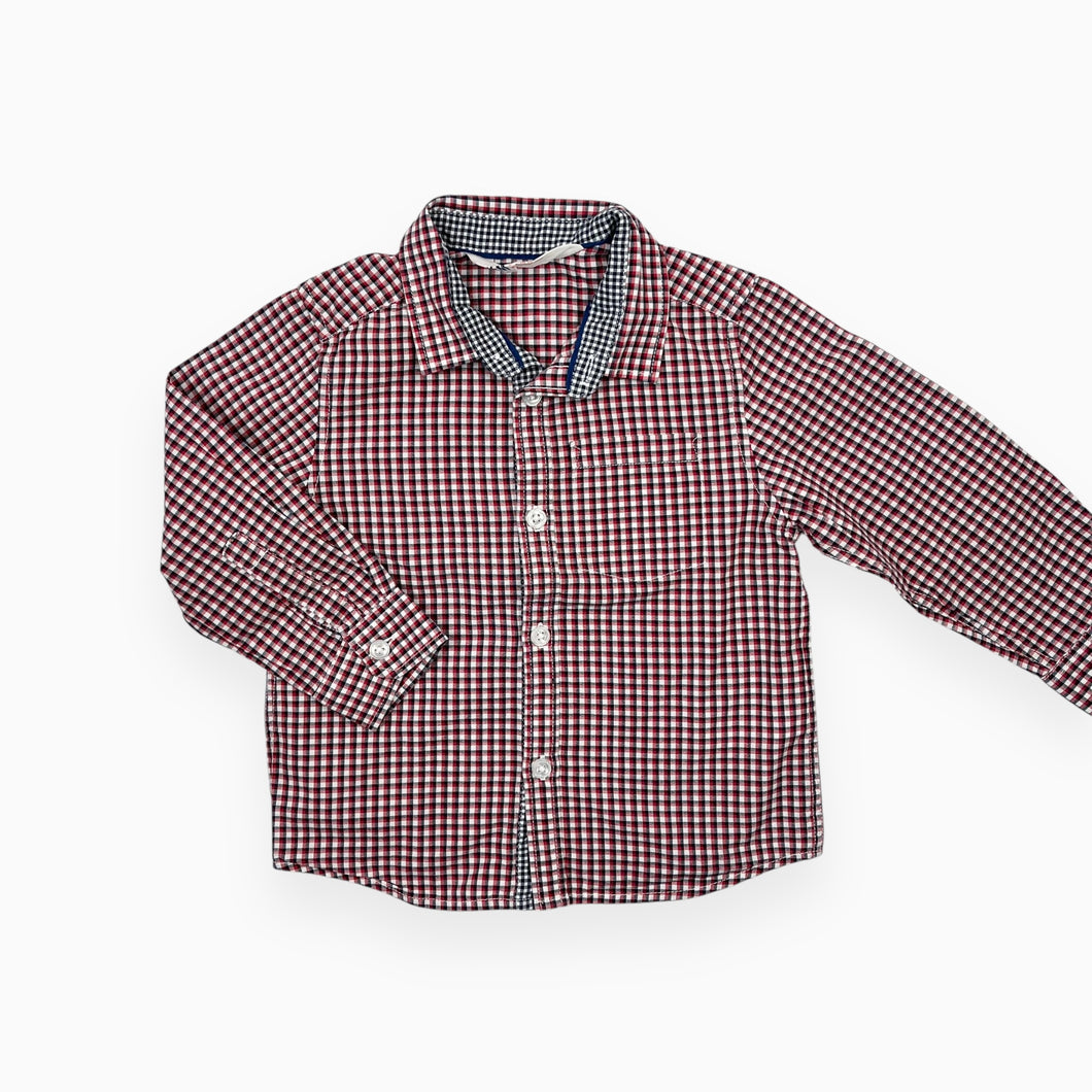 Chemise en coton à fins carreaux rouges et marines 1.5-2Y