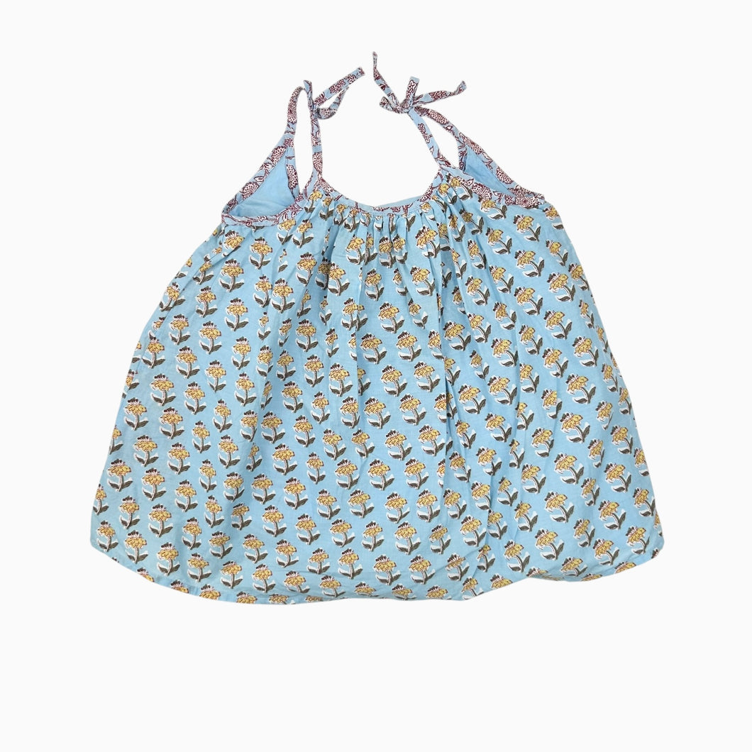 Robe bleu ciel 'oversized' en coton 'style block printing' en coton 12-18M