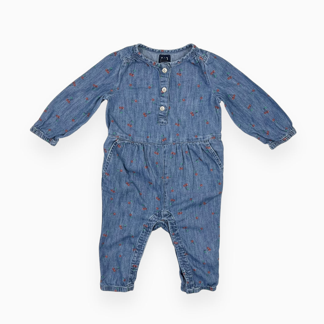 Combi en coton chambray à imprimé cerises 6-12M