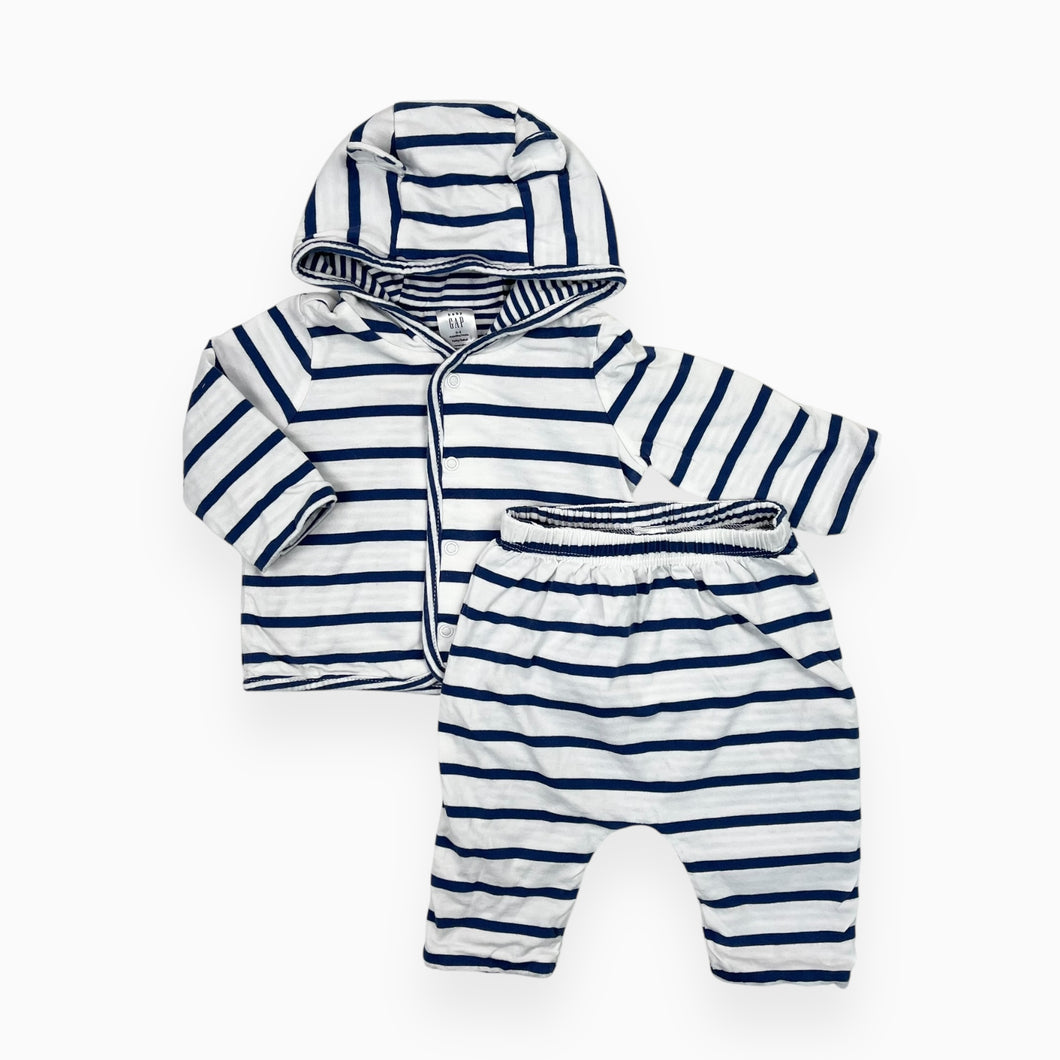 Ensemble veste et pantalon en coton réversible à rayures marines 0-3M