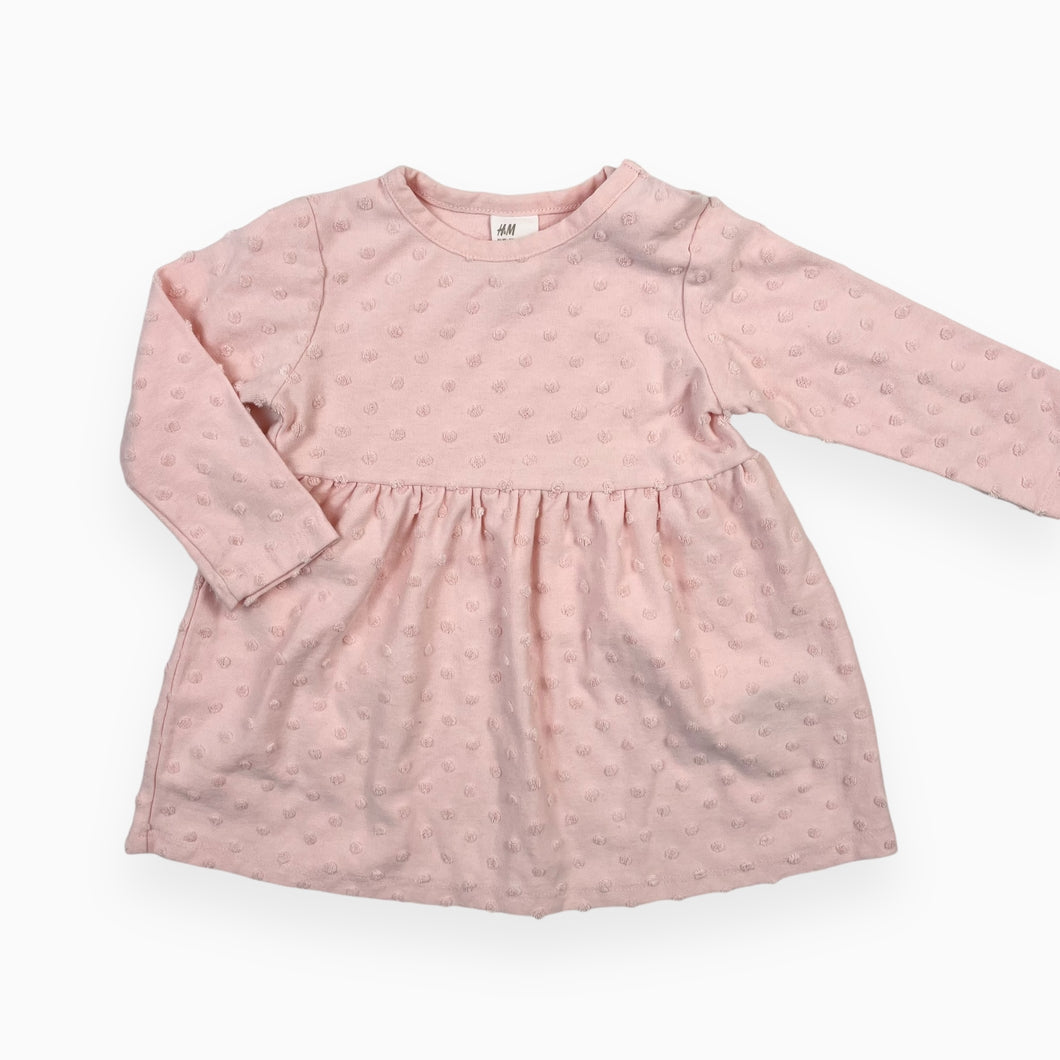 Robe rose pâle en coton et poly à petits pois en ratine 6-9M