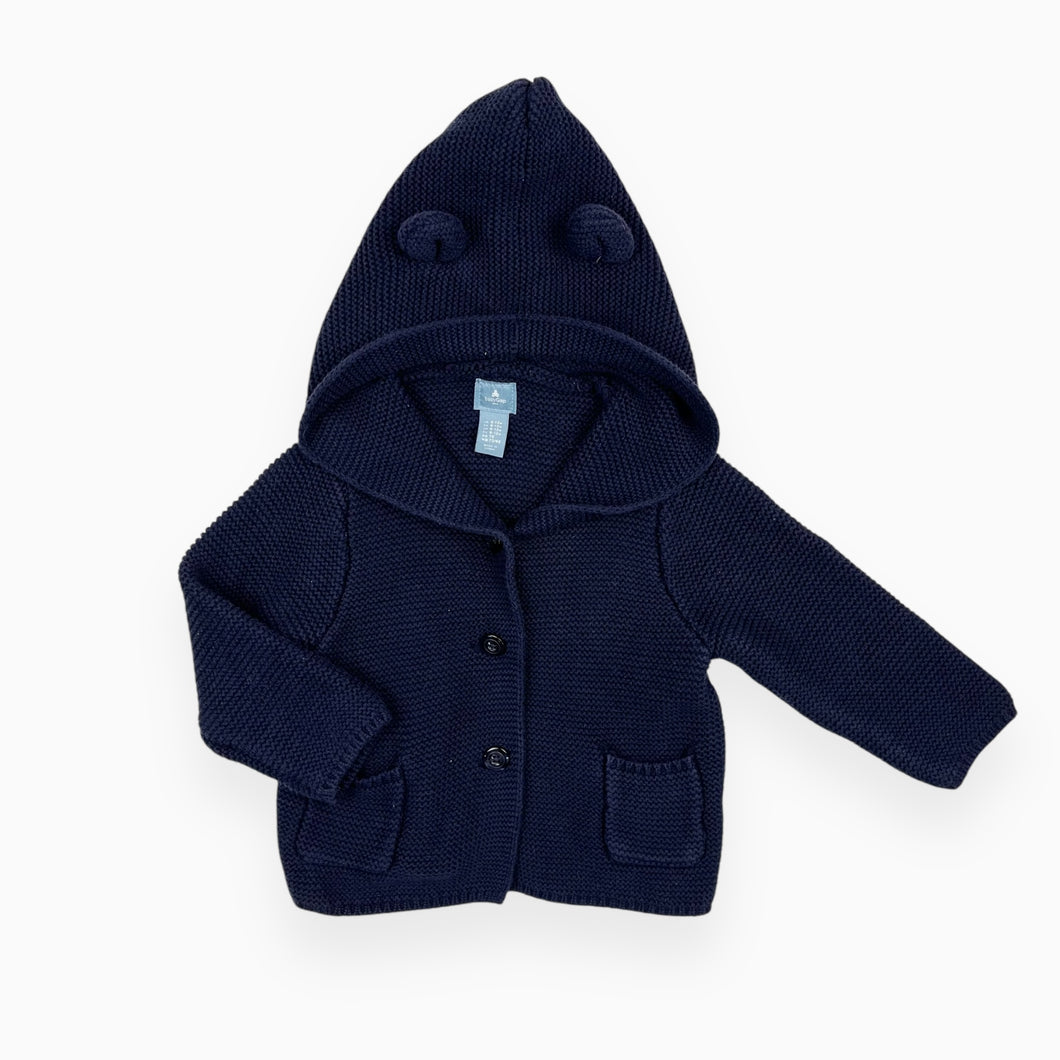 Veste à capuchon marine en tricot de coton 6-12M