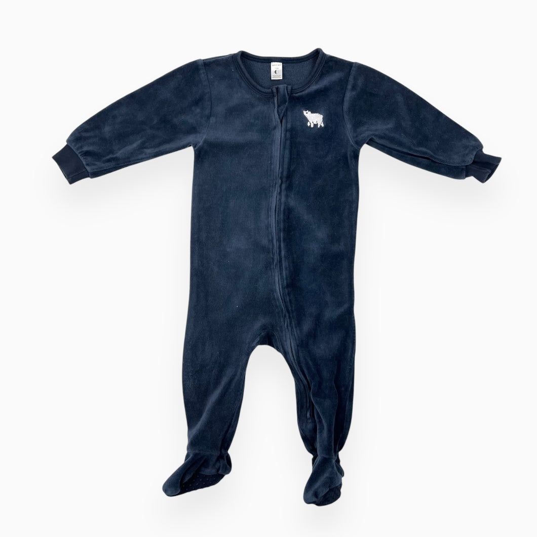 Pyjama en velours marine avec ours polaire brodé 12M