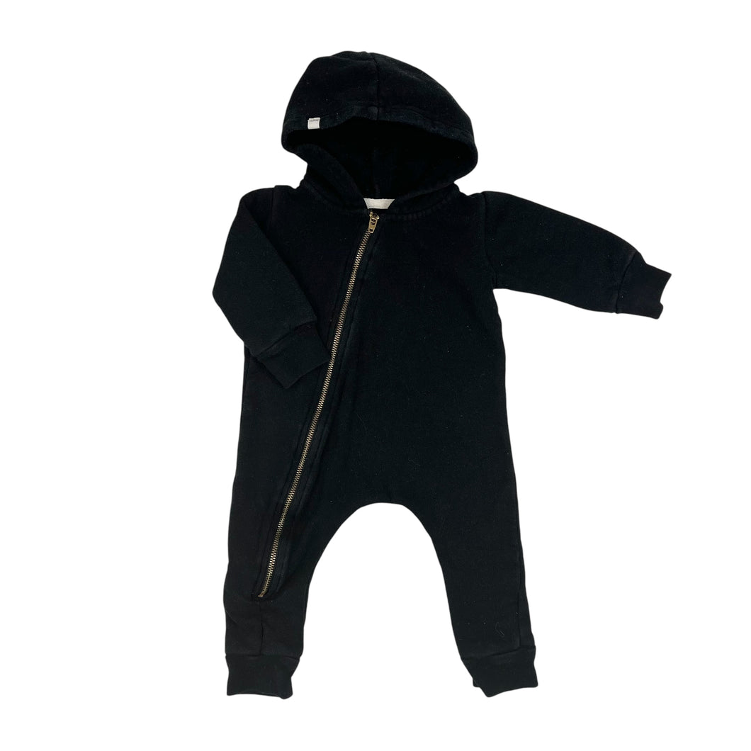 Combi à capuchon noire en coton ouaté bio 0-3M