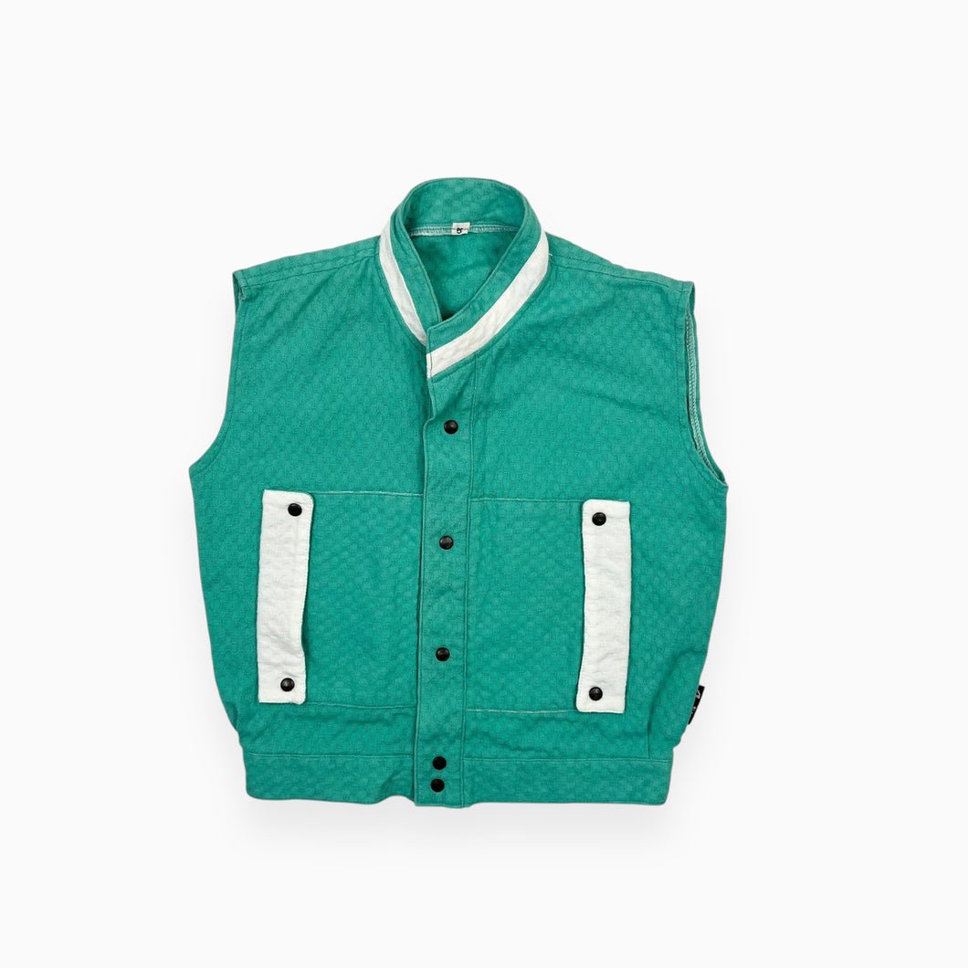 Veste turquoise vintage sans manche en coton texturé 5Y