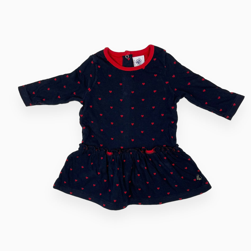 Robe bleu marine à motif petits coeurs rouges 6M