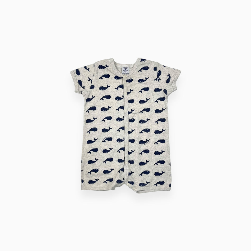 Combi short en coton greige chiné à imprimé baleines 24M