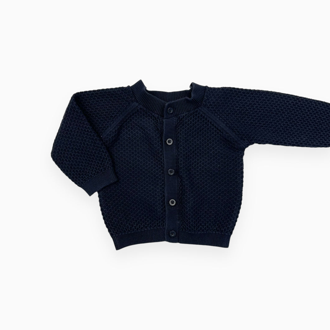 Cardigan bleu marine en tricot de coton texturé 12M