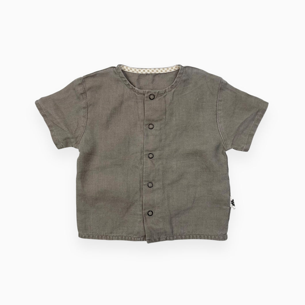 Chemise taupe en lin avec boutons pressions 12-18M