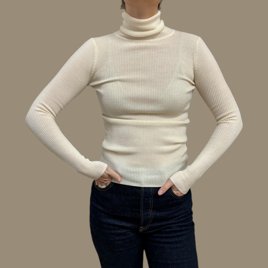 Pull crème à col roulé en tricot de laine pour femmes XS