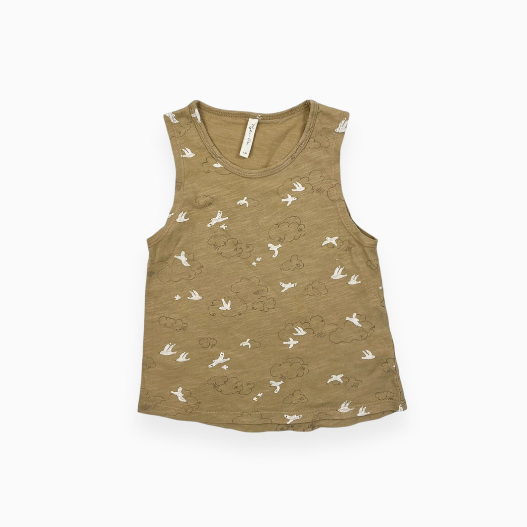 Camisole ocre en coton motif oiseau 2-3Y