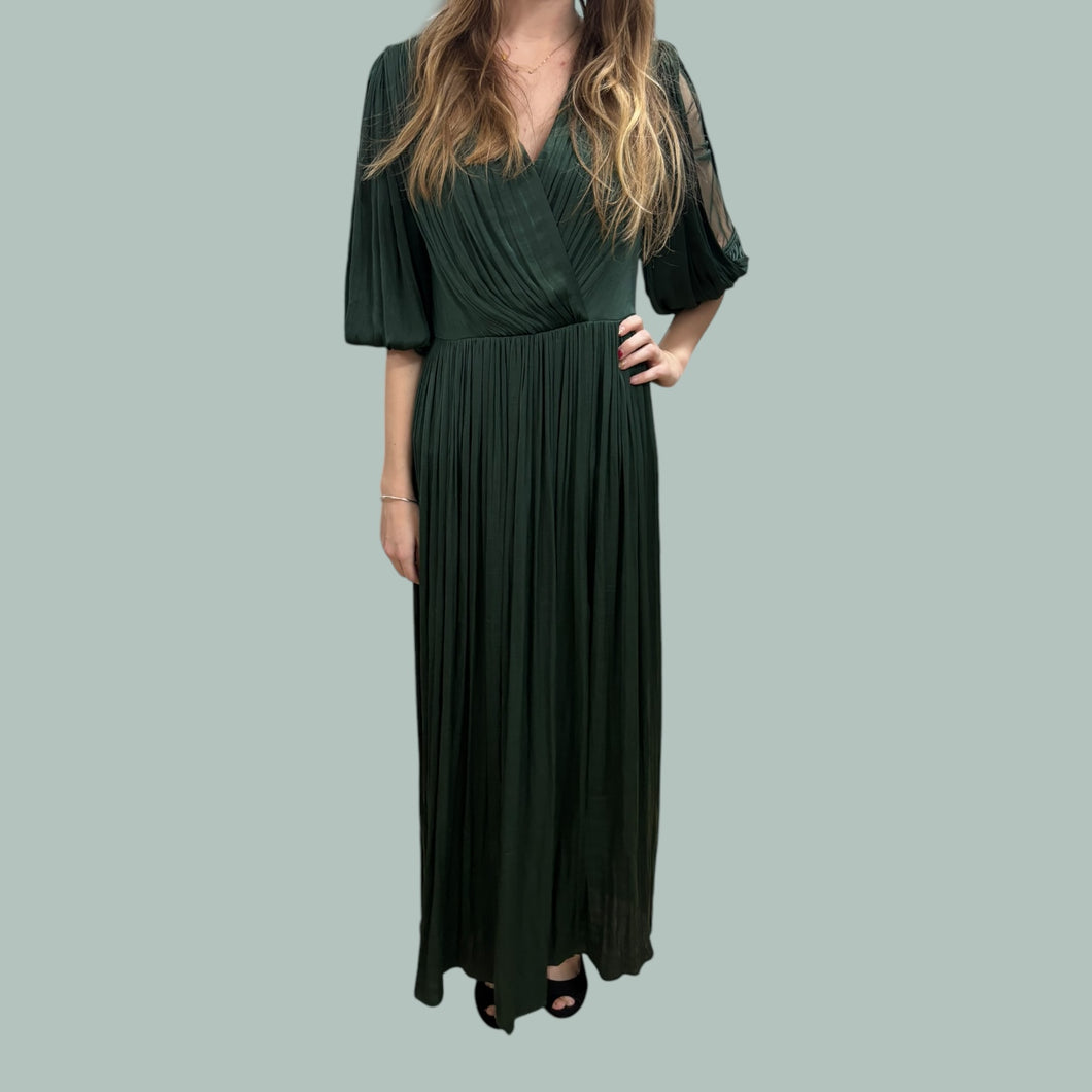 Robe satiné verte forêt en polyester pour femmes 0US