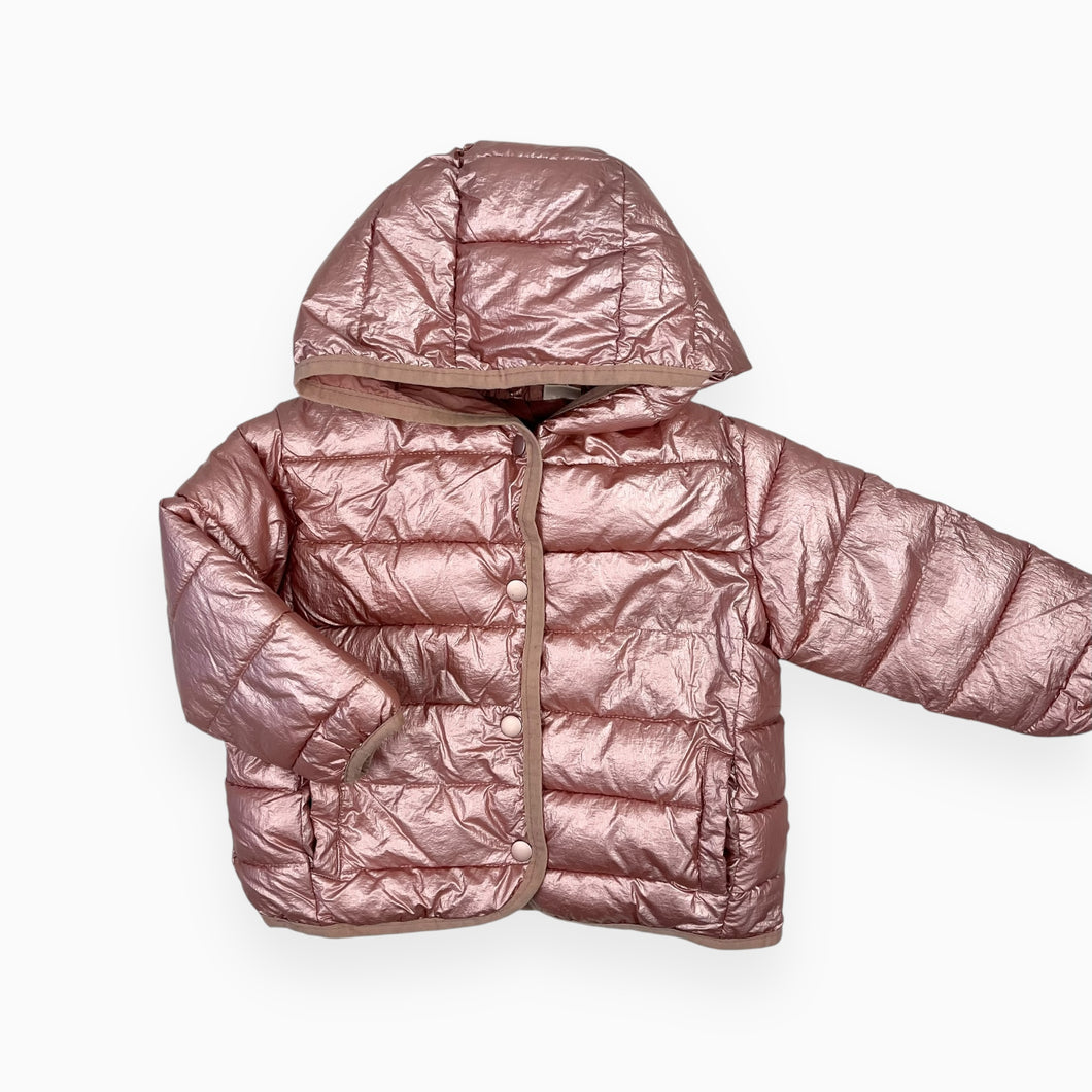 Manteau style puffer mi-saison rose métallique 9-12M