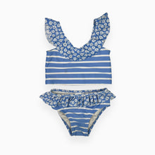 Load image into Gallery viewer, Bikini bleu periwinkle à rayures et motif floral 18-24M
