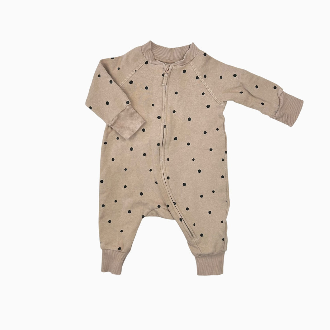 Combi taupe en coton et élastane à pois noirs 2-4M