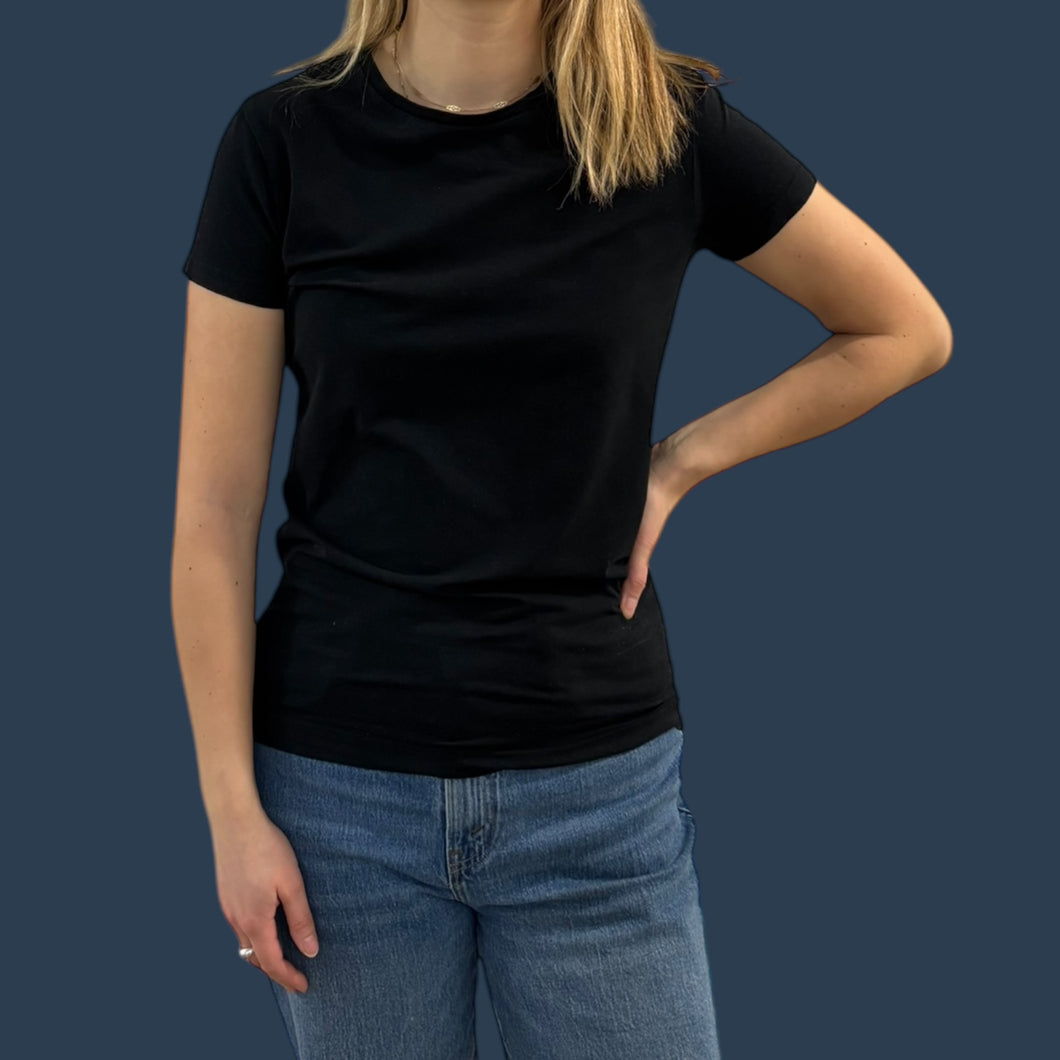 T-shirt noir en coton et élastane pour femmes L (fit slim M)