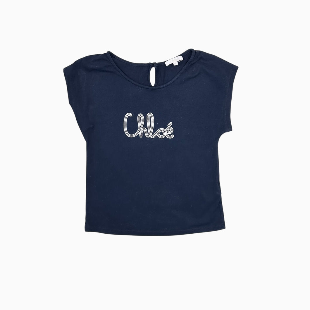 T-shirt marine en coton avec 'Chloé' brodé 6Y