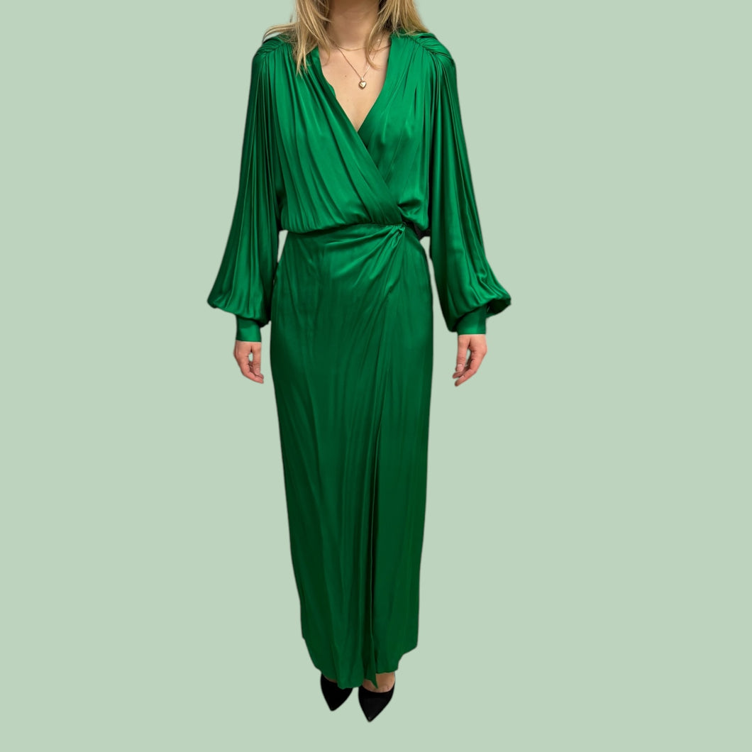 Robe émeraude satiné en viscose pour femmes S