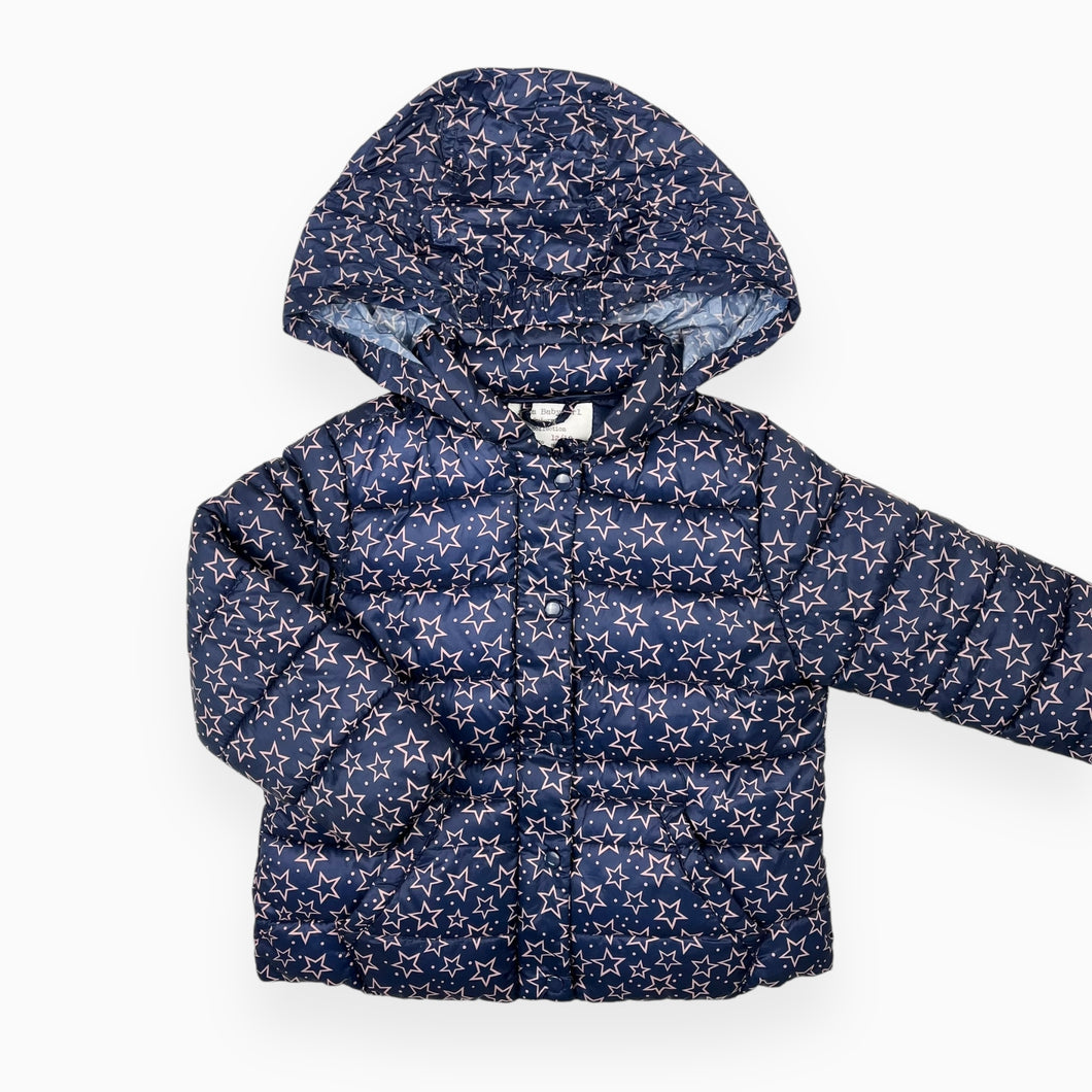 Manteau mi-saison style puffer mince marine à motif étoiles roses 12-18M