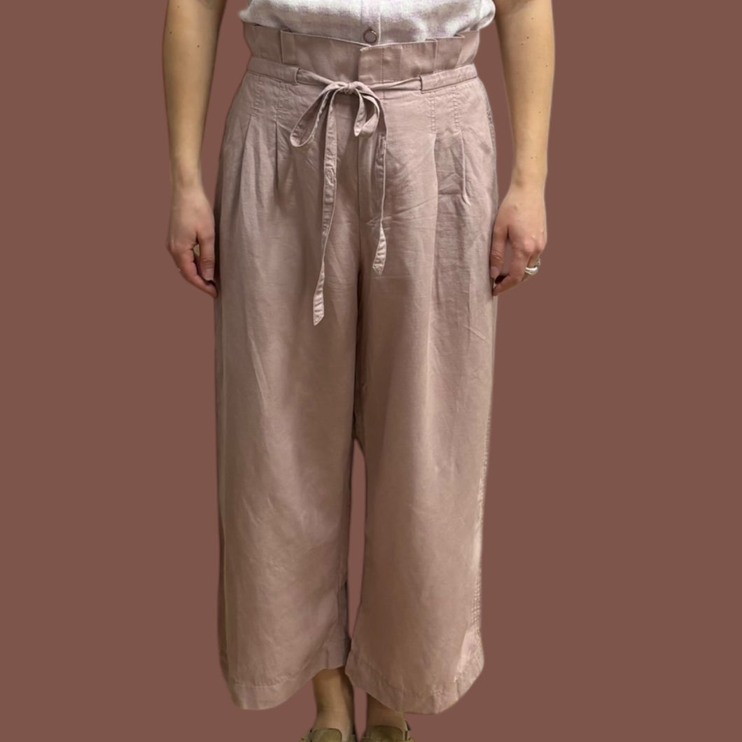 Pantalon ceinturée rose-lilas en lin pour femmes 8US