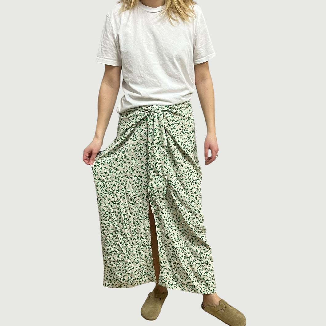 Jupe en viscose crème motif vert pour femmes 38EU