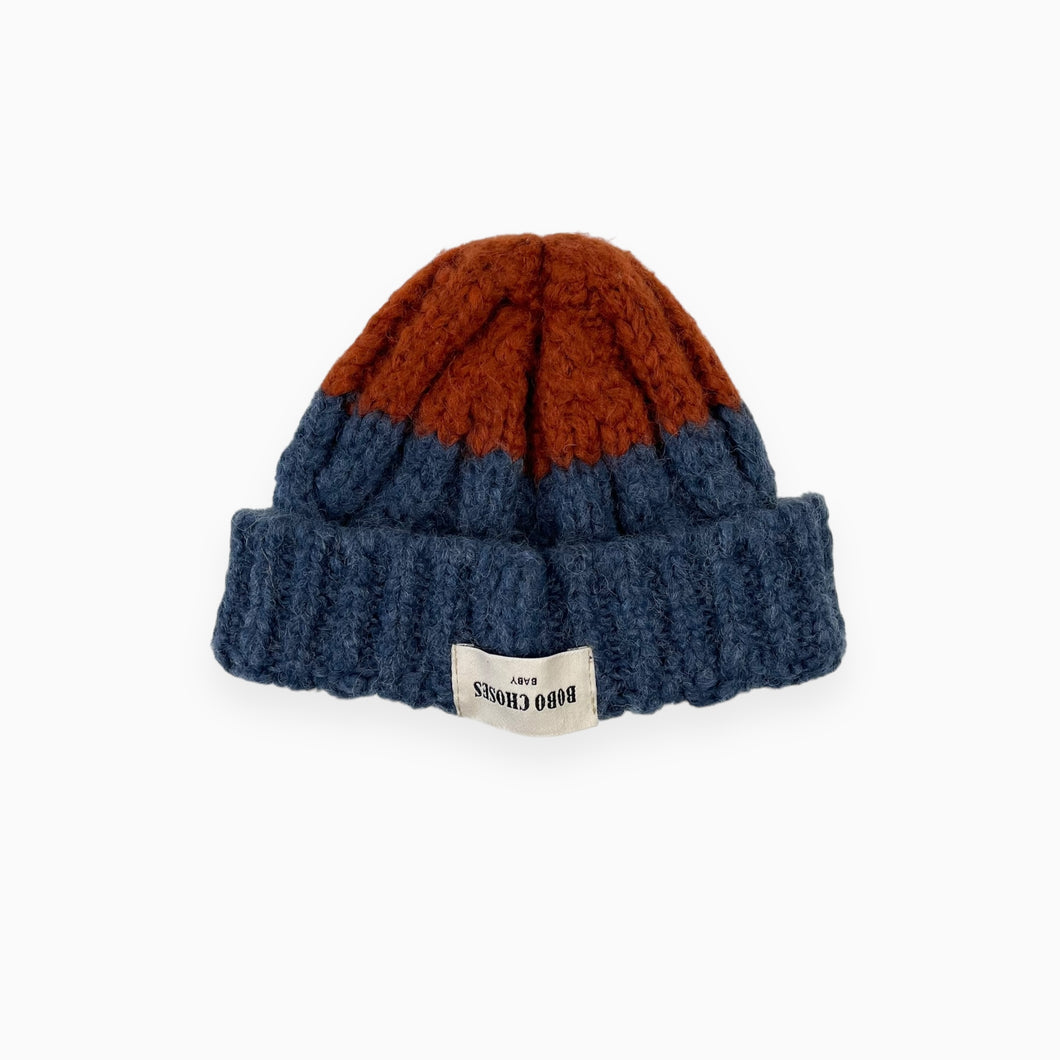 Tuque bicolore en tricot de laine et acrylique 3-12M