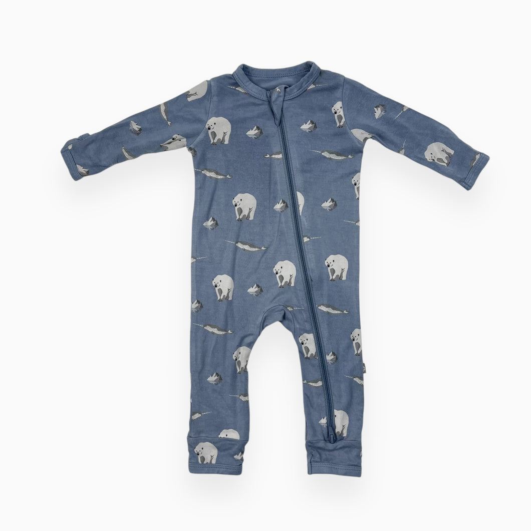 Pyjama bleu en rayonne de bambou et spandex à imprimé ours polaire et narval 0-3M