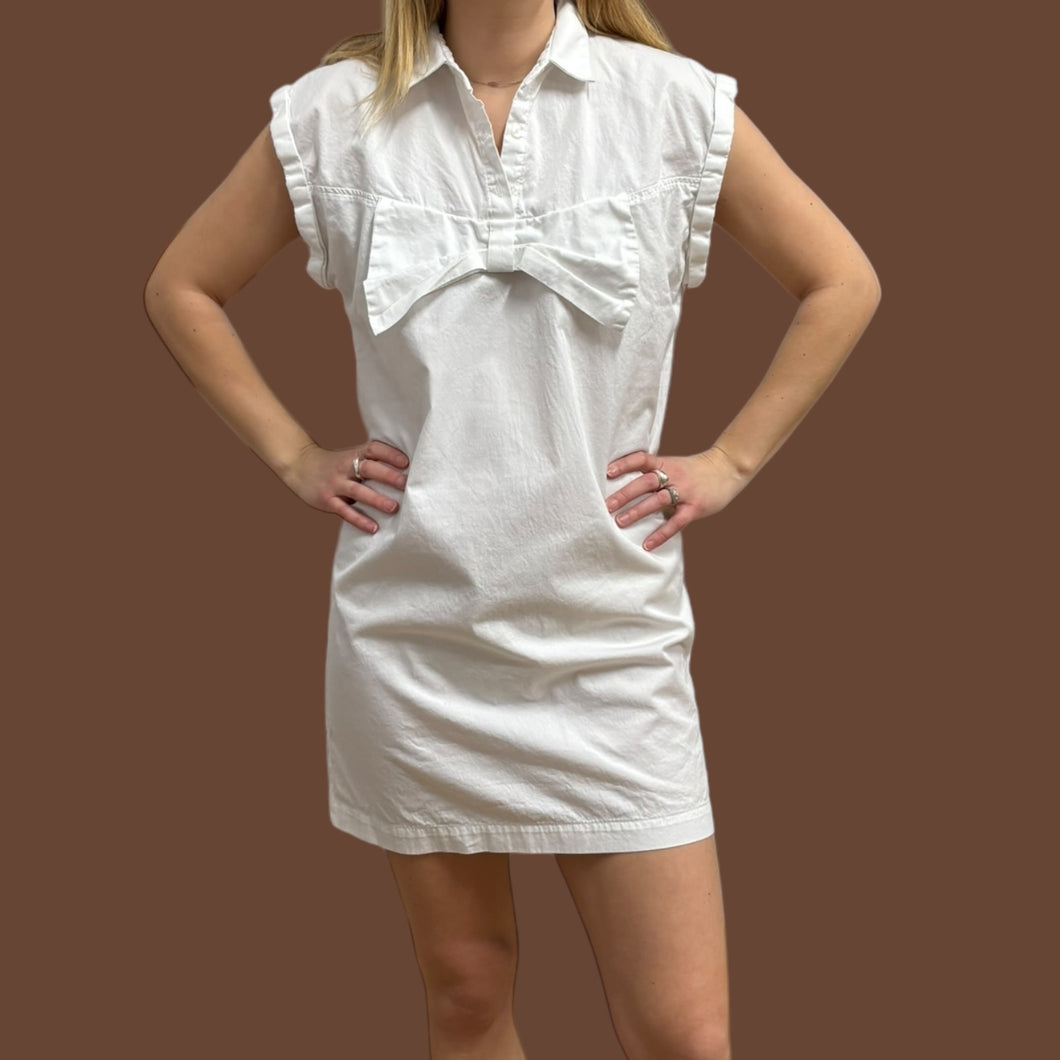 Robe blanche en popeline de coton avec large noeud pour femmes S