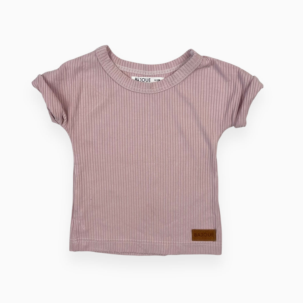 T-shirt rose pâle en bambou et spandex cotelé 0-12M