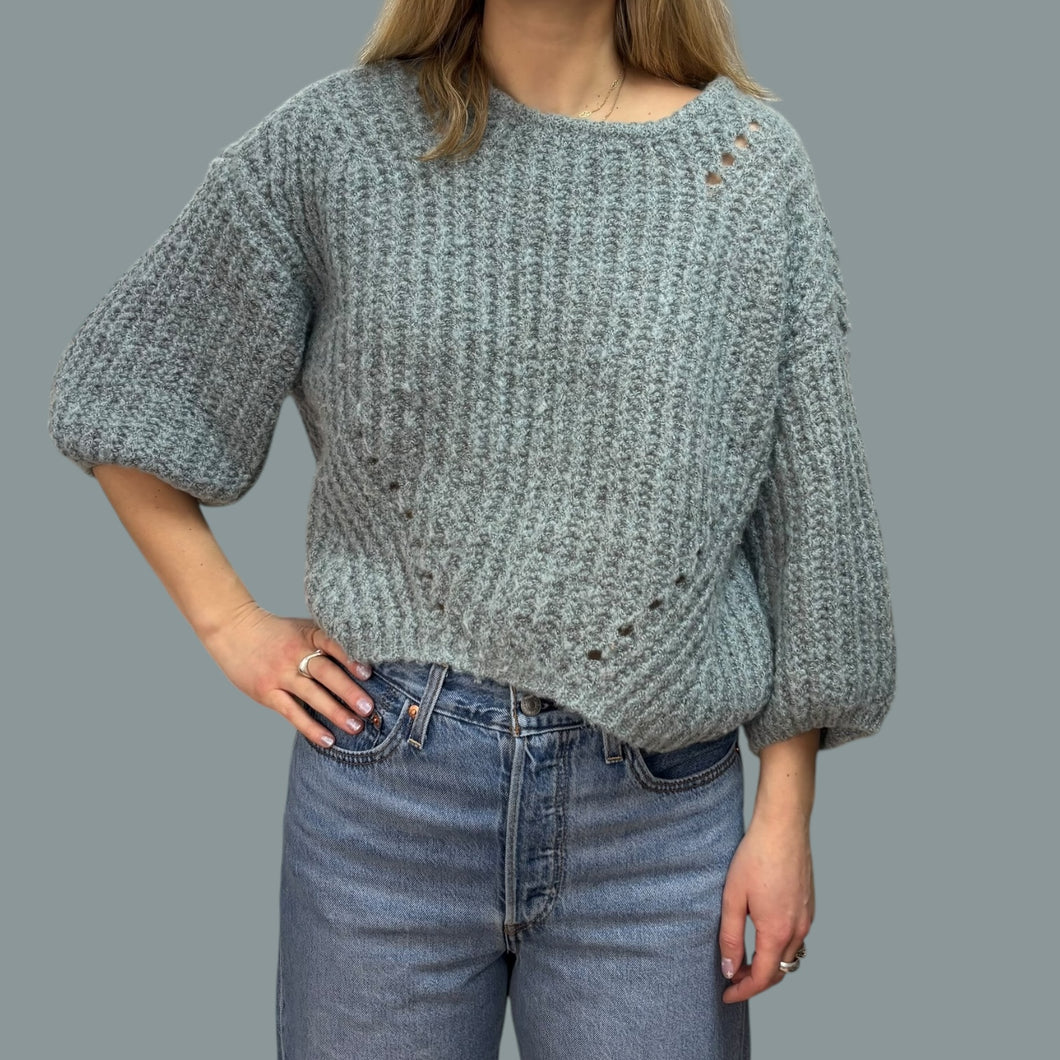 Pull bleu en large maille de tricot de poly pour femmes S