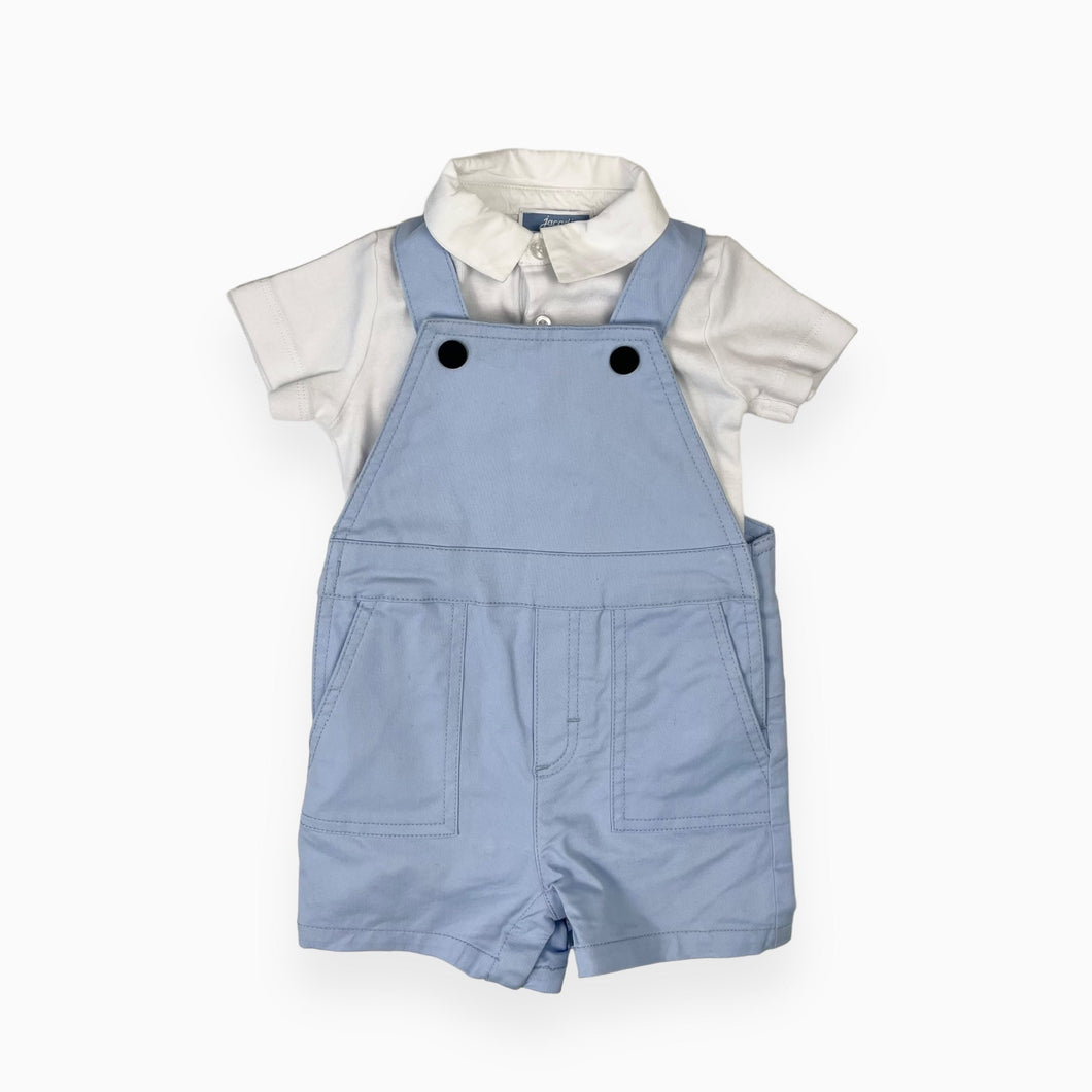 Shortall bleu ciel et cache-couche en coton 12M