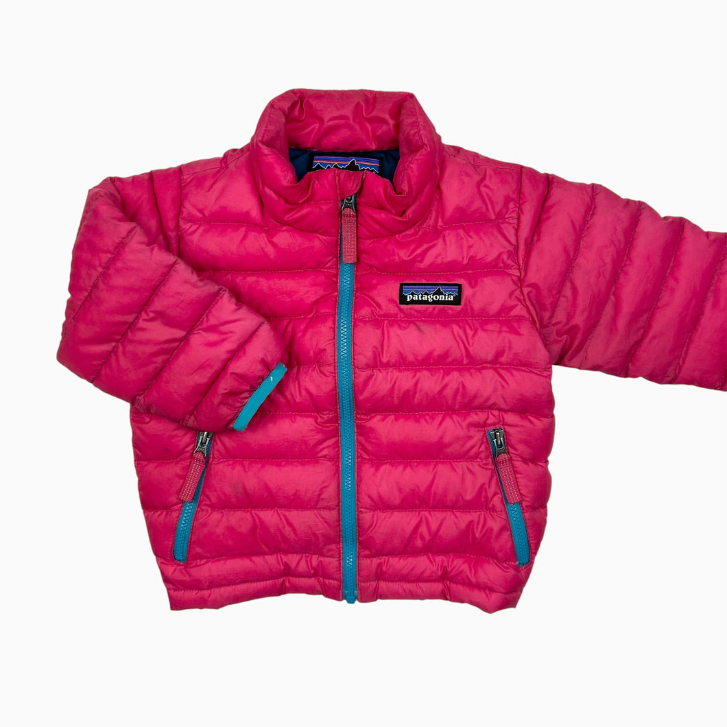 Manteau mi-saison rose fuschia en poly matelassé et duvet 6-12M