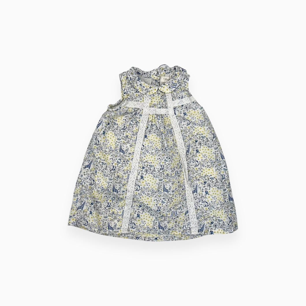 Robe à imprimé floral en coton doublé avec col claudine et dentelle 12-18M