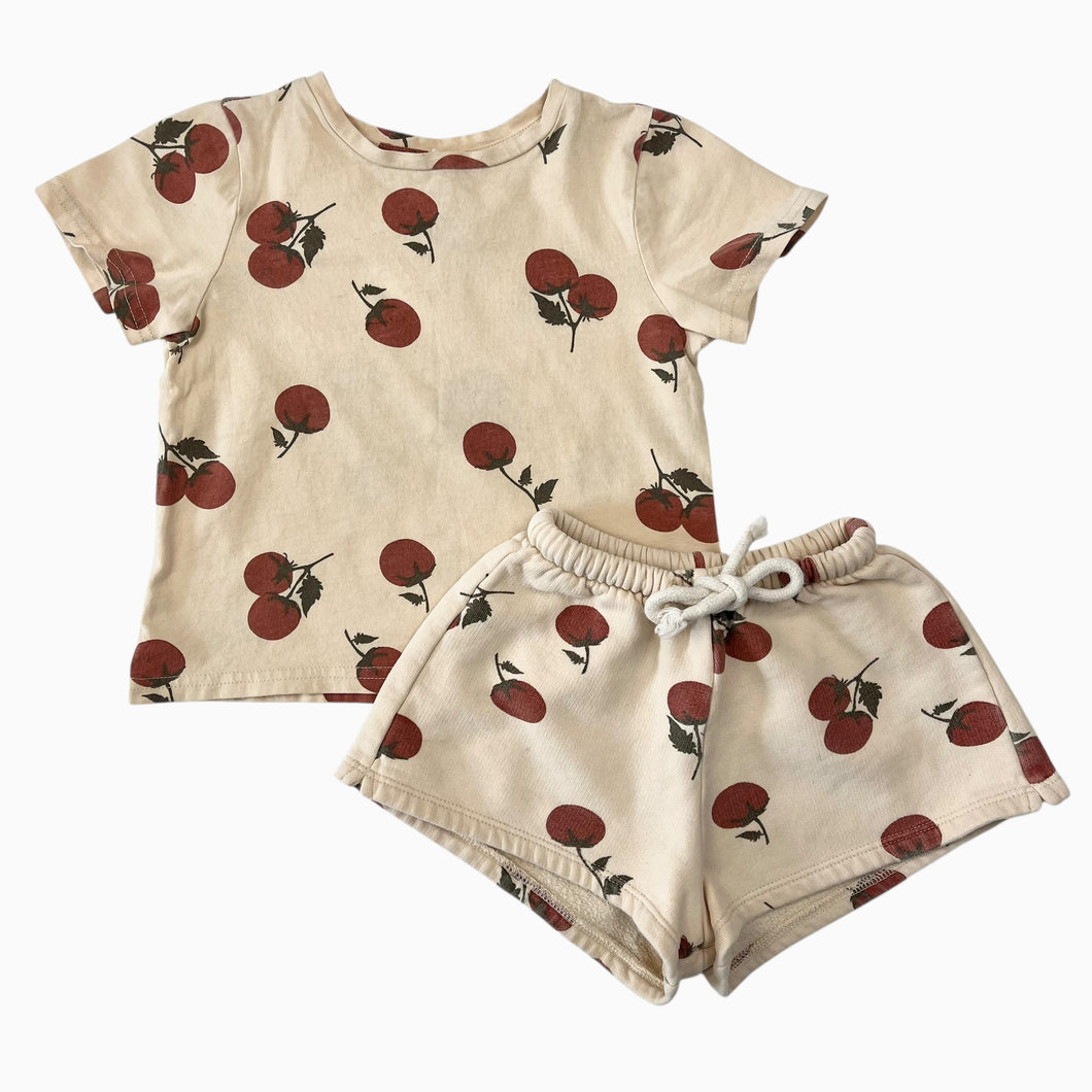 Ensemble beige en coton bio motif tomate 1-2Y