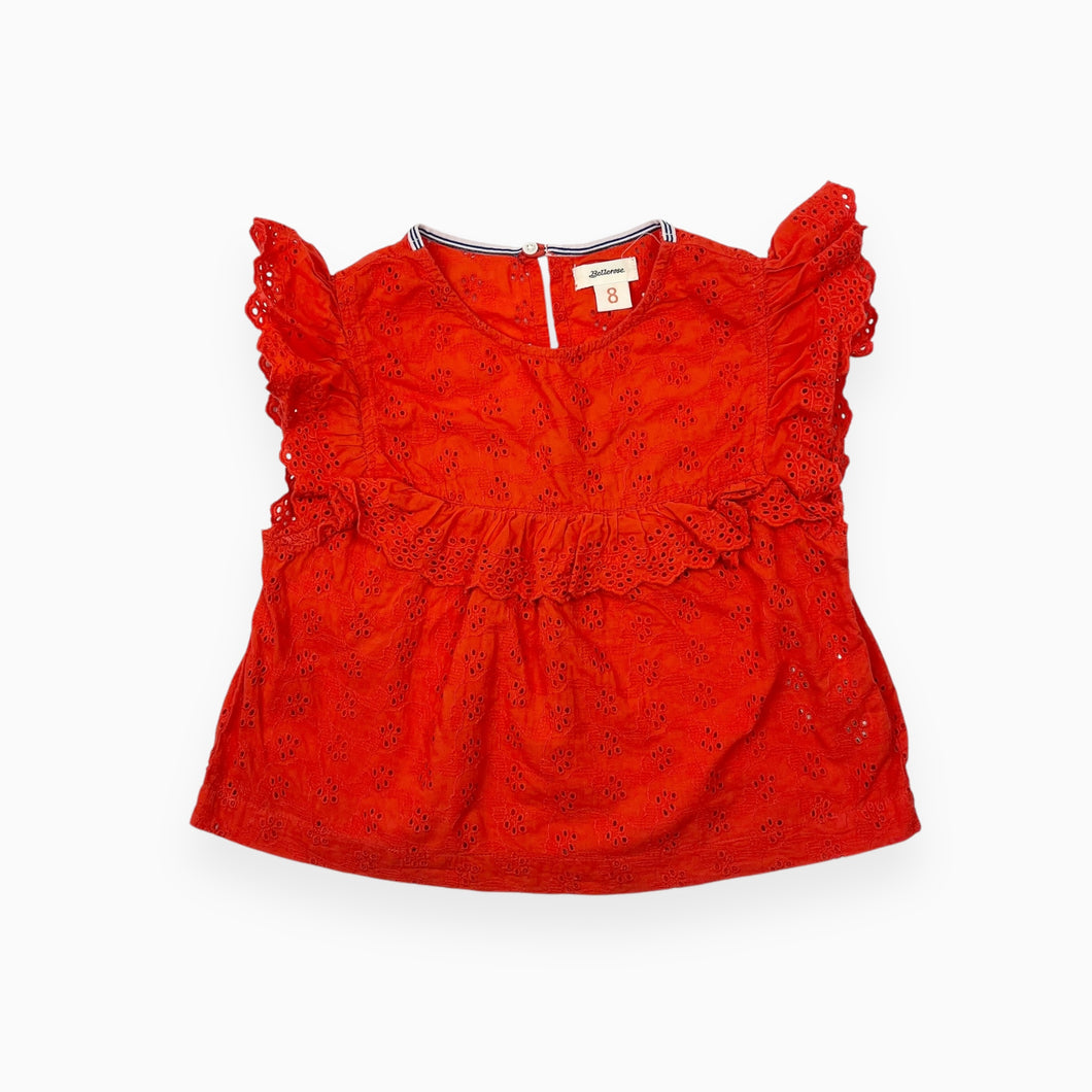 Camisole rouge en coton broderie anglaise 8Y