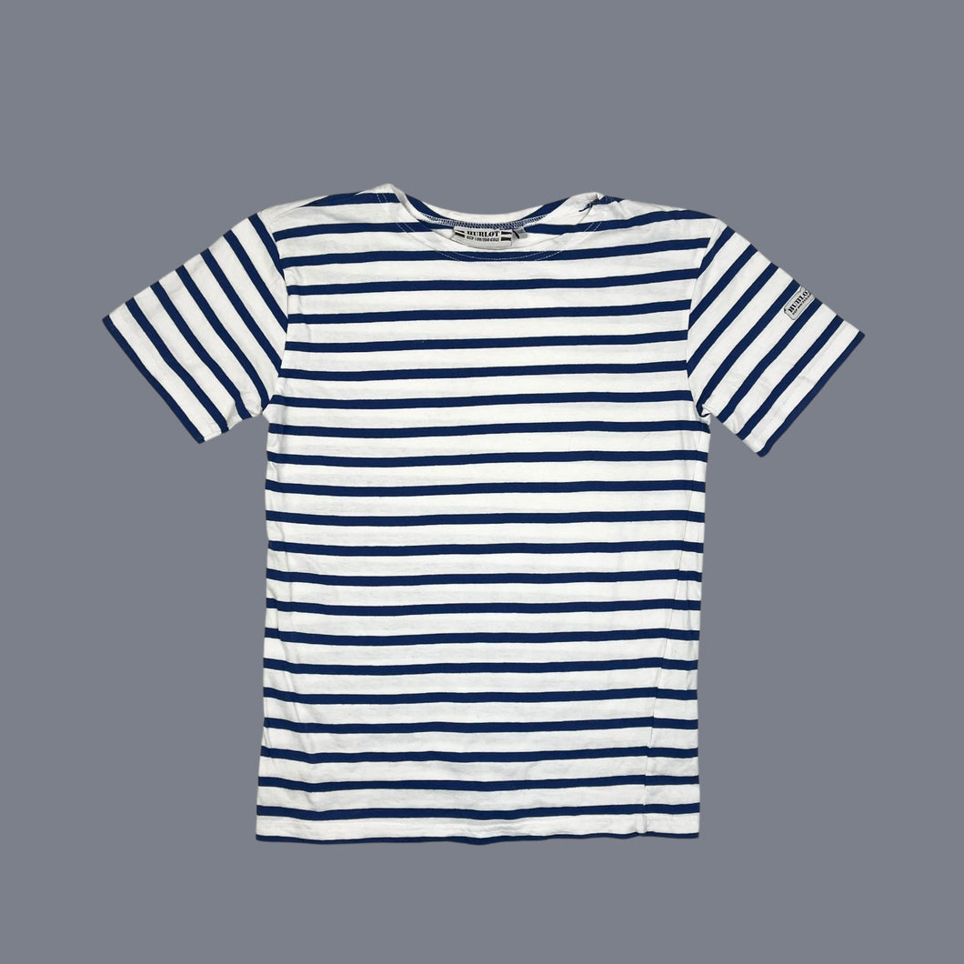 T-shirt blanc à rayures bleues en coton 14Y (fit femme XS)