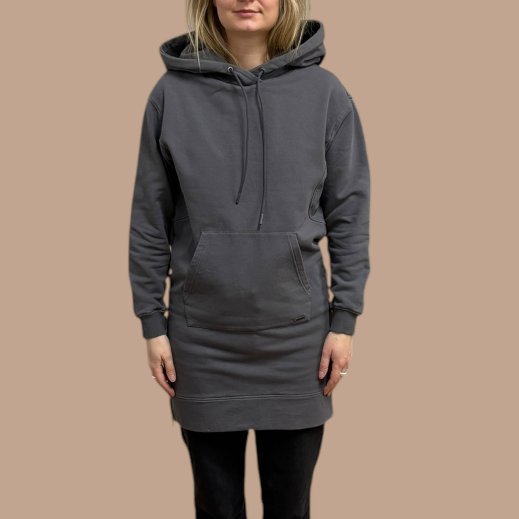 Robe grise à capuchon en coton ouaté extensible avec poche pour femmes XS