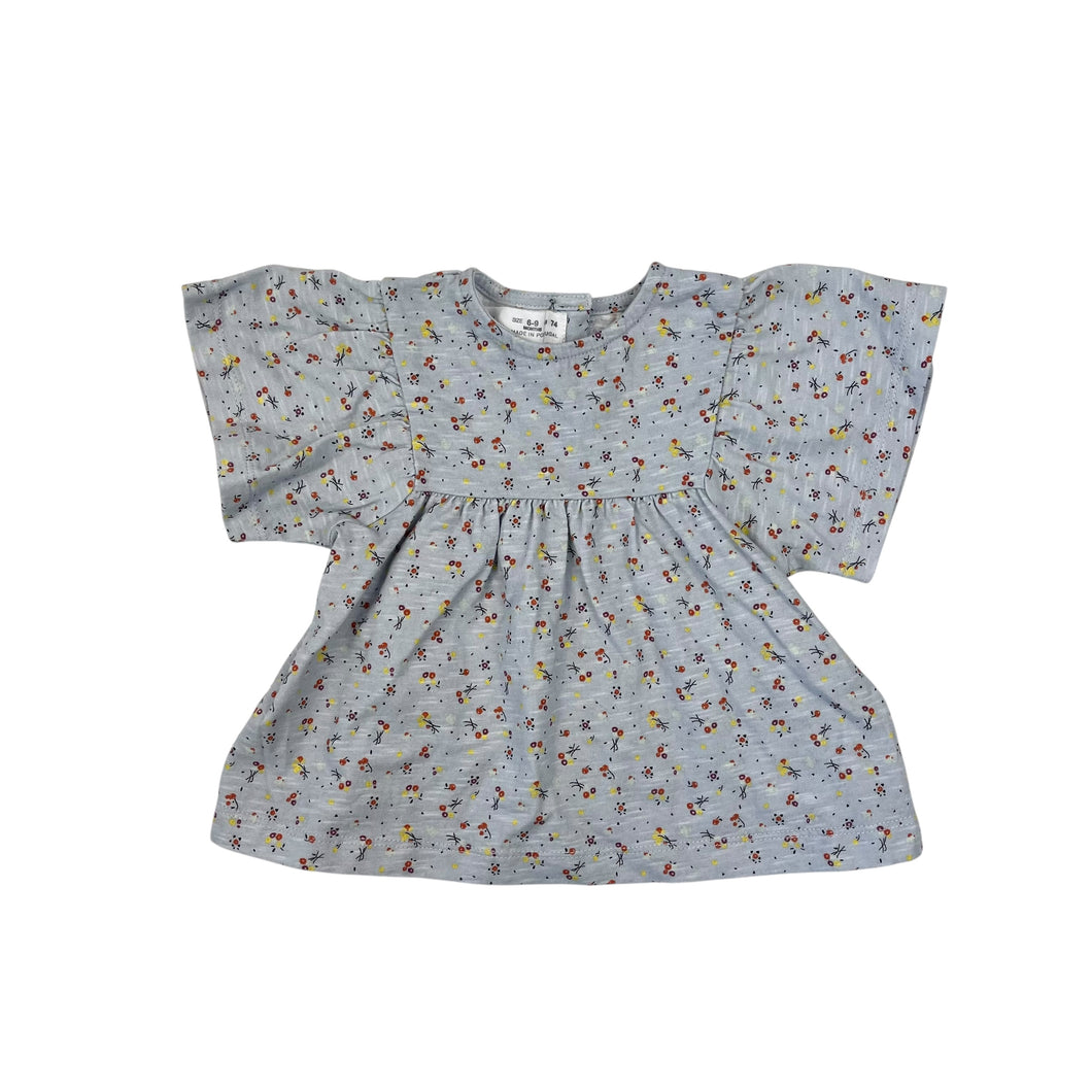 T-shirt bleu ciel en coton à imprimé floral 6-9M