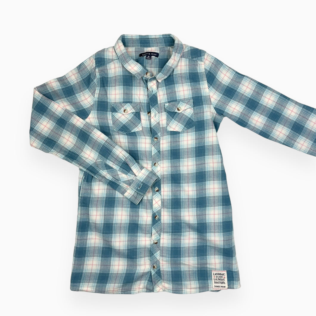 Chemise carreauté bleu en flanelle de coton 10Y