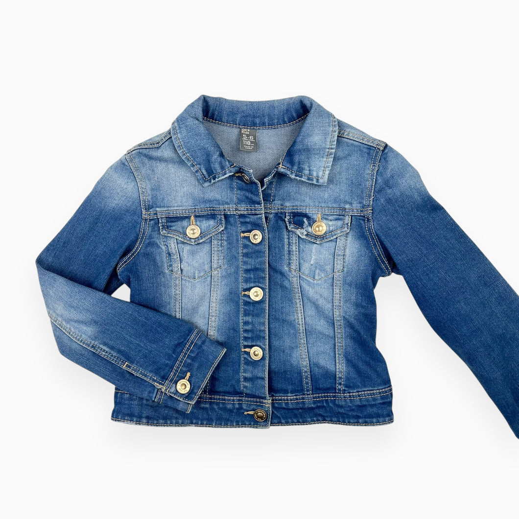 Veste de jeans légèrement cropped en coton et poly extensible à boutons pressions 5-6Y