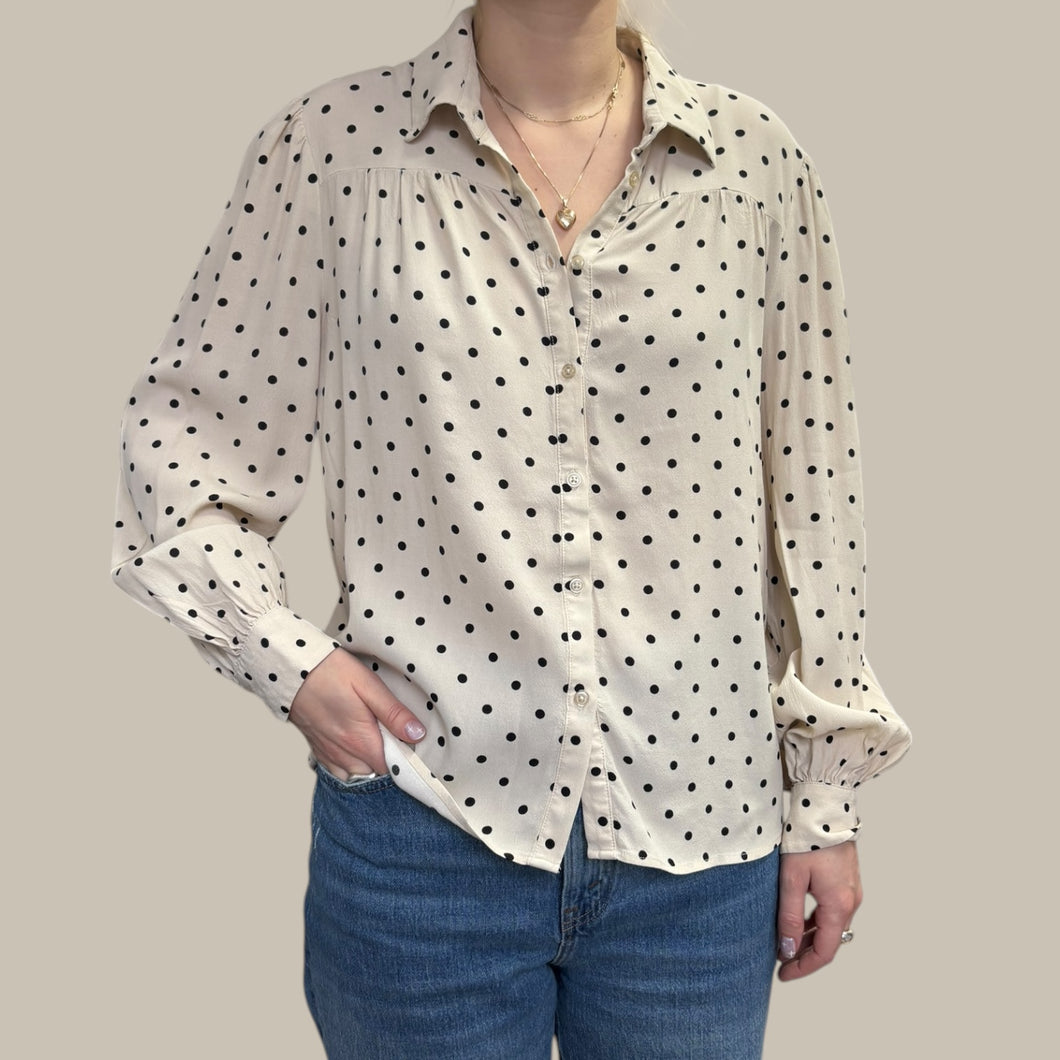 Blouse vanille en viscose à pois noirs pour femmes M