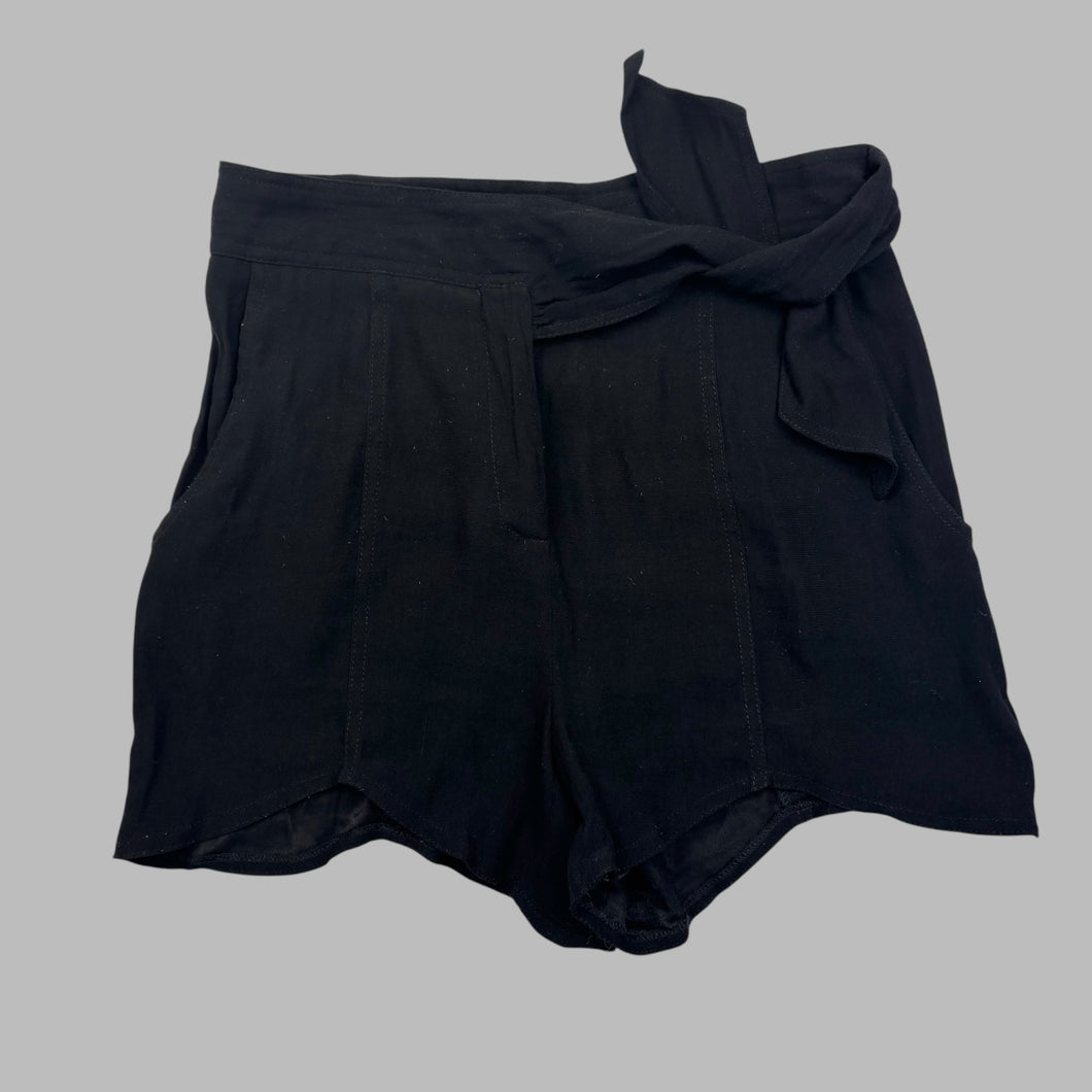 Short noir ceinturé en viscose et polyamide pour femmes 38