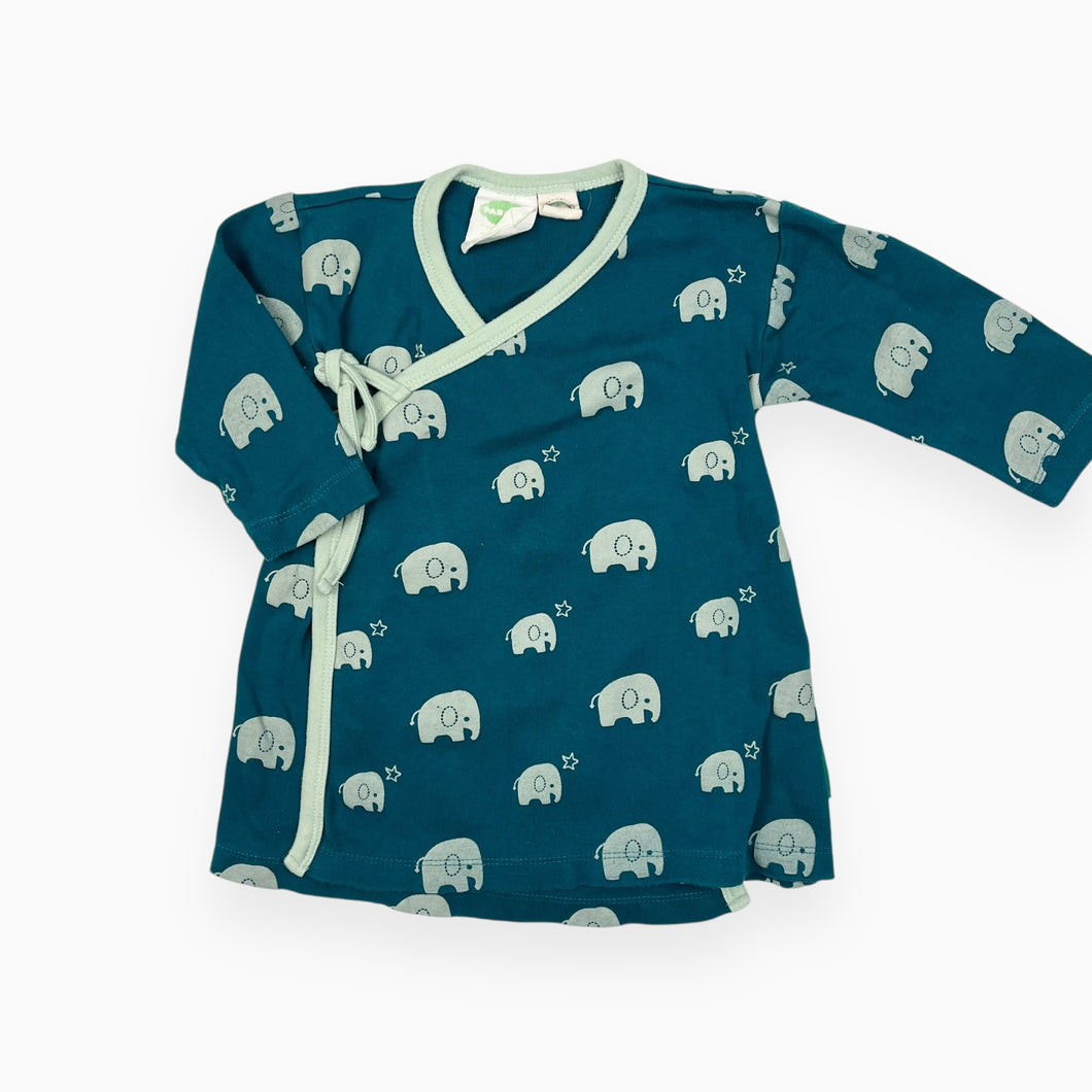 Robe de nuit cache-coeur turquoise en coton bio à imprimé éléphants menthes 12-18M