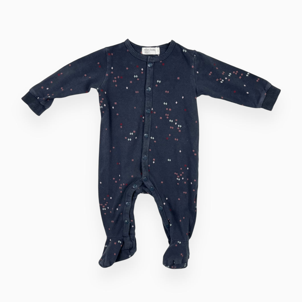 Pyjama bleu marine en coton à imprimé géographiques bourgognes et rose 3M